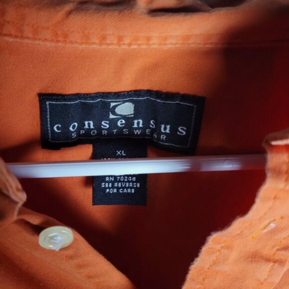 Consensus Sportswear Men's Orange Long Sleeve Collared Button Down Shirt Size XL - Picture 2 of 4